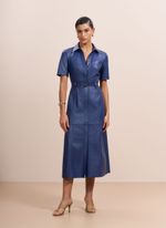 Vestido de Couro Midi Chemise Azul Marinho