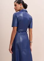 Vestido de Couro Midi Chemise Azul Marinho