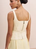 Vestido de Couro e Tecido Plano Amarelo