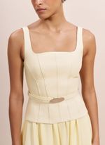 Vestido de Couro e Tecido Plano Amarelo