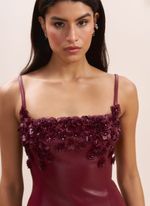 Blusa de Couro com Flores de Couro Bordô