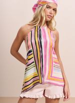 Blusa de Lenço de Seda com Mix de Estampas Um Ombro Só