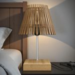Abajur Cúpula Ripado Base Madeira Laminado Freijó [F066]