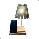 Abajur Luminária Mesa Ripado Suporte Celular Madeira Natural [F066]