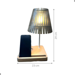 Abajur Luminária Mesa Ripado Suporte Celular Madeira Natural [F066]