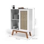 Balcão Alto Aparador Buffet Rattan Pés Em Madeira Branco [F066]