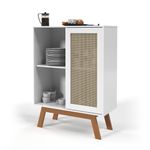 Balcão Alto Aparador Buffet Rattan Pés Em Madeira Branco [F066]