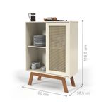 Balcão Alto Aparador Buffet Rattan Pés Em Madeira Off White [F066]