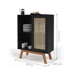 Balcão Alto Aparador Buffet Rattan Pés Em Madeira Preto [F066]