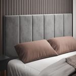 Cabeceira Casal Suede Almofadada Conforto Cinza [F066]