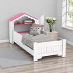 Cama Solteiro Casa Princesa Branco Rosa [F066]