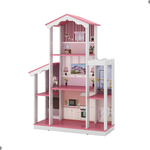 Casa De Bonecas Infantil Completa Branco Rosa [F066]