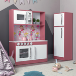 Cozinha Infantil Completa Fogão Geladeira Branco Rosa [F066]