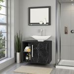 Gabinete E Espelheira Banheiro Com Suporte Preto Fosco Nero [F066]