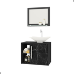 Gabinete E Espelheira Banheiro Com Suporte Preto Fosco Nero [F066]