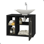 Gabinete E Espelheira Banheiro Com Suporte Preto Fosco Nero [F066]