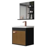 Gabinete E Espelheira Banheiro Com Suporte Preto Ripado [F066]