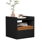 Mesa De Cabeceira Suspensa Com Gaveta Preto Nature [F066]
