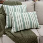Almofada Listrada Monaco Kacyumara Off White e Verde Água
