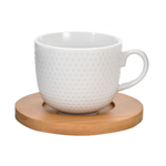 Jogo de 6 Xícaras de Café 90ml em Porcelana com Pires de Bambu