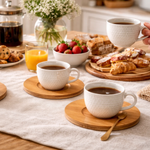 Jogo de 6 Xícaras de Café 90ml em Porcelana com Pires de Bambu