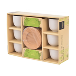 Jogo de 6 Xícaras de Café 90ml em Porcelana com Pires de Bambu