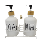 Kit 3 Peças - Dispenser Sabonete Líquido e Detergente com Suporte para Cozinha 