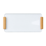 Bandeja Retangular de Vidro com Alça de Madeira 15x25cm Decorativa