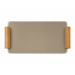 Bandeja Retangular de Vidro com Alça de Madeira 15x25cm Decorativa