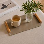 Bandeja Retangular de Vidro com Alça de Madeira 15x25cm Decorativa