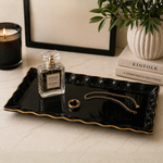 Bandeja Decorativa de Vidro Curva com Borda Dourada 14x28cm