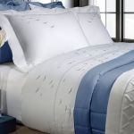 Jogo De Cama 300 Fios Bordado Gaivota Kacyumara Branco/Blue