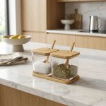 Porta Condimentos Duplo em Poliestireno e Bambu 400ml Brinox Brisa