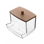 Porta Cotonete Retangular de Poliestireno com Tampa de Bambu My Box