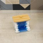 Porta Cotonete Retangular de Poliestireno com Tampa de Bambu My Box