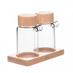 Kit 2 Galheteiros de Vidro Borossilicato com Tampa e Suporte de Bambu 170ml Wolff