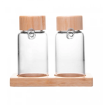 Kit 2 Galheteiros de Vidro Borossilicato com Tampa e Suporte de Bambu 170ml Wolff