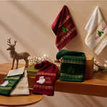 Kit 02 Toalhas Lavabo Felpuda Bordada Papai Noel Natal