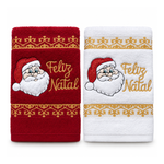 Kit 02 Toalhas Lavabo Felpuda Bordada Papai Noel Natal