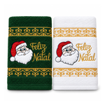Kit 02 Toalhas Lavabo Felpuda Bordada Papai Noel Natal