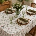 Toalha De Mesa Redonda 6 Lugares 180cm Acqua Auguri Uccellino