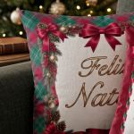 Almofada Natalina Decorativa 43x43cm Authentic Feliz Natal Xadrez