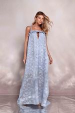Vestido Amplo de Renda Azul Pluma
