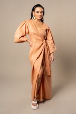 Vestido Essen, 100% linho - Castanho