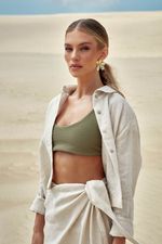 Camisa Cropped  100% Linho - Natural