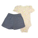 Conjunto Bebê Body Florido em Cotton e Bermuda Jeans