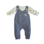 CONJUNTO JARDINEIRINHA JEANS COM BODY ESTAMPADO FRUIT