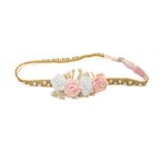 Faixa de Cabelo Bebê de Strass com Quatro Flores e Pérolas