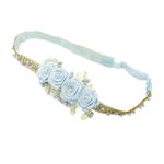Faixa de Cabelo Bebê de Strass com Quatro Flores e Pérolas