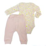 CONJUNTO BODY ESTAMPA MARGARIDAS E CALÇA ROSA